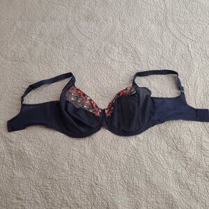 Navy with Red Floral Mesh Bra